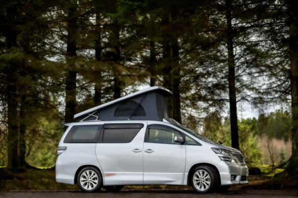 Toyota Alphard Connect II Campervan from nearside with roof up