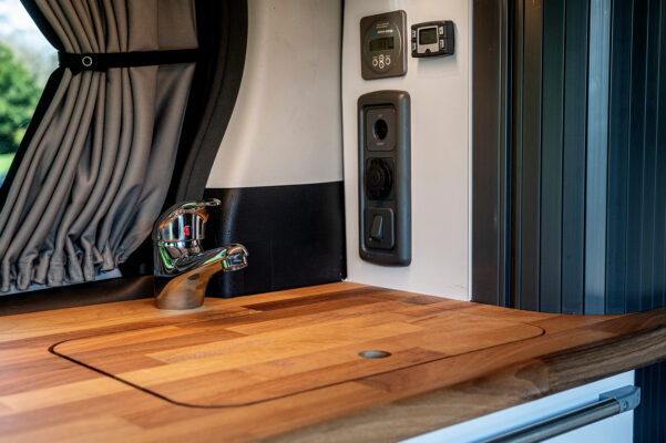 Sink lid can also function as a chopping board in Toyota Alphard Connect II Campervan