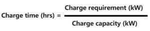 Time to charge EV battery equation