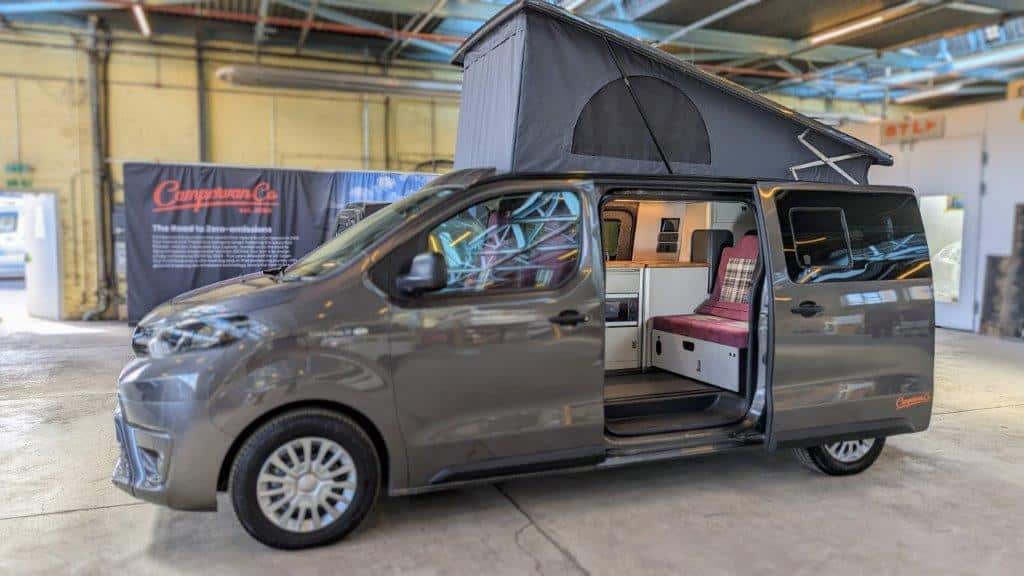 Grey Eco Revolution on shopfloor with roof up view of lit interior