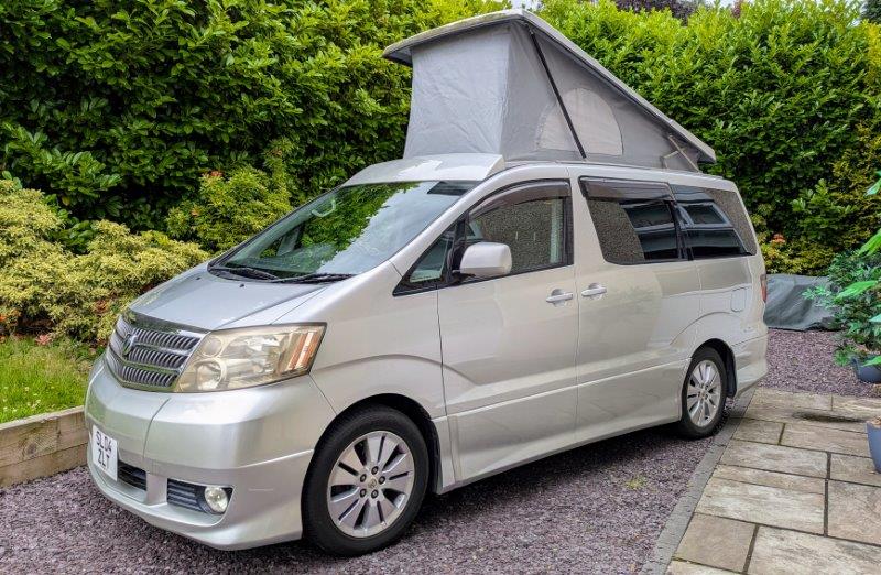 Silver Toyota Alphard Connect Campervan with roof up