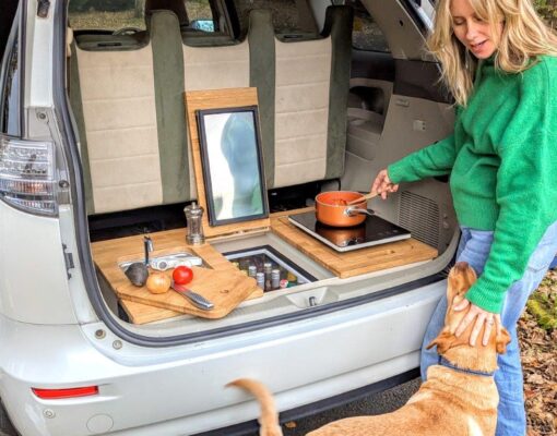 Toyota Hybrid Eco Escape with rear kitchen cooking lady dog