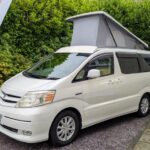 Toyota Alphard Hybrid Eco Explorer ZME white with roof up from front