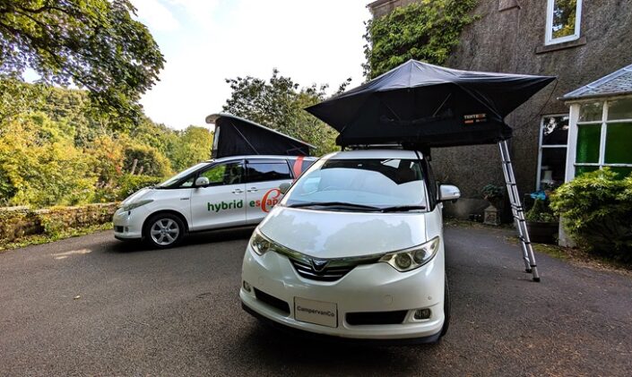 Toyota Hybrid Eco Escape & City Escape on driveway with rooftent open