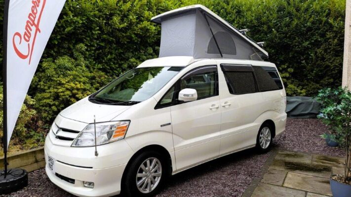 Toyota Hybrid Eco Pioneer white nxo front nearside roof up