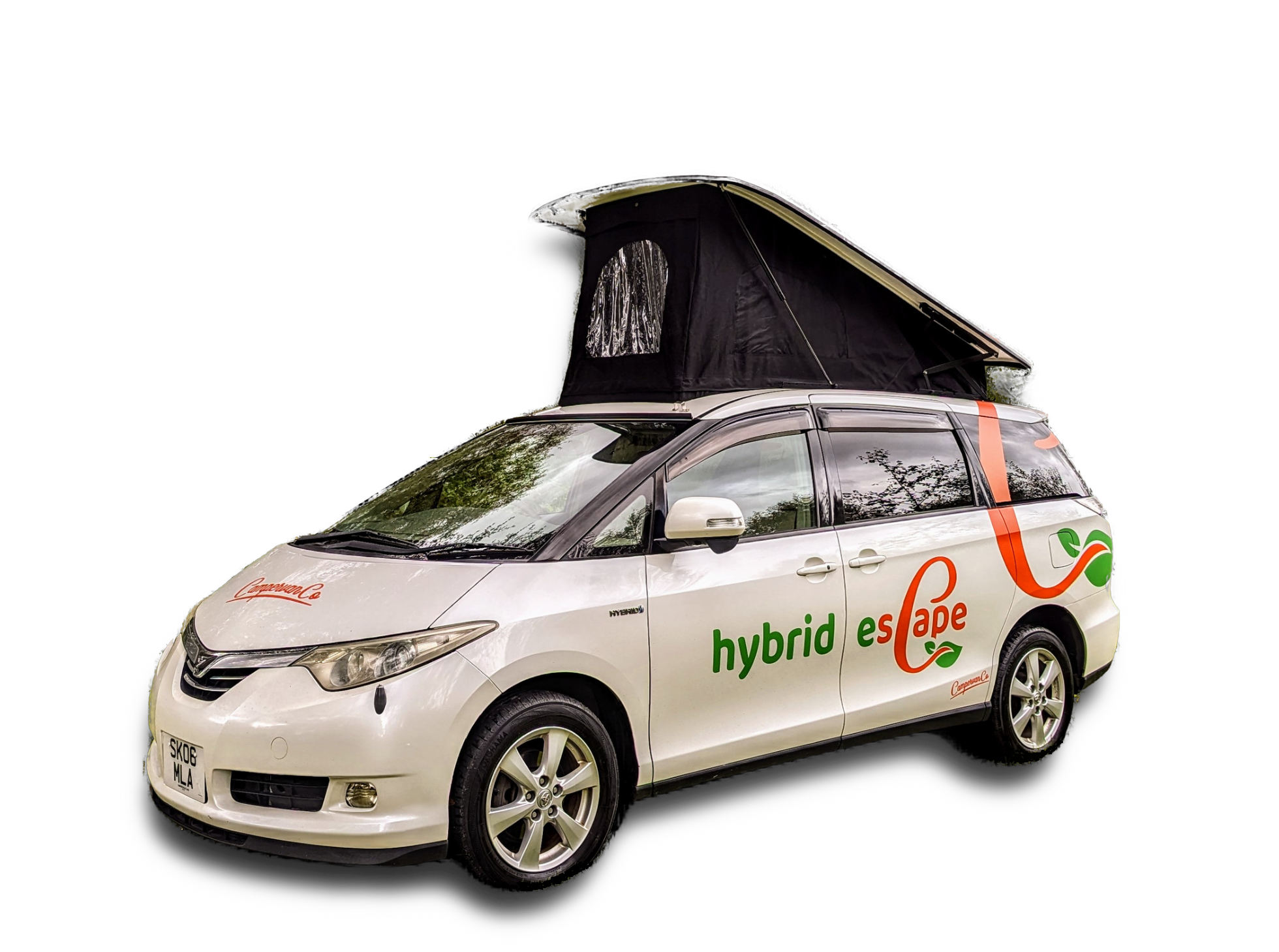 Toyota Hybrid Eco Escape Camper with elevating roof and branding